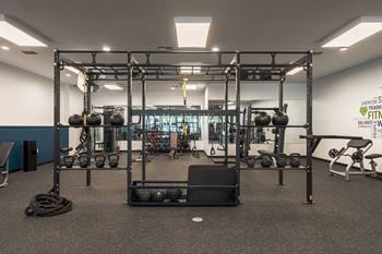 A view of the weights area in the gym